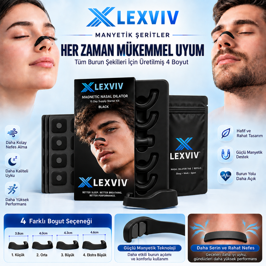 Lexviv Manyetik Burun Bandı – 4 Boyutlu Nefes ve Uyku Destek Seti (Horlama Önleyici & Sporcu Başlangıç Kiti)