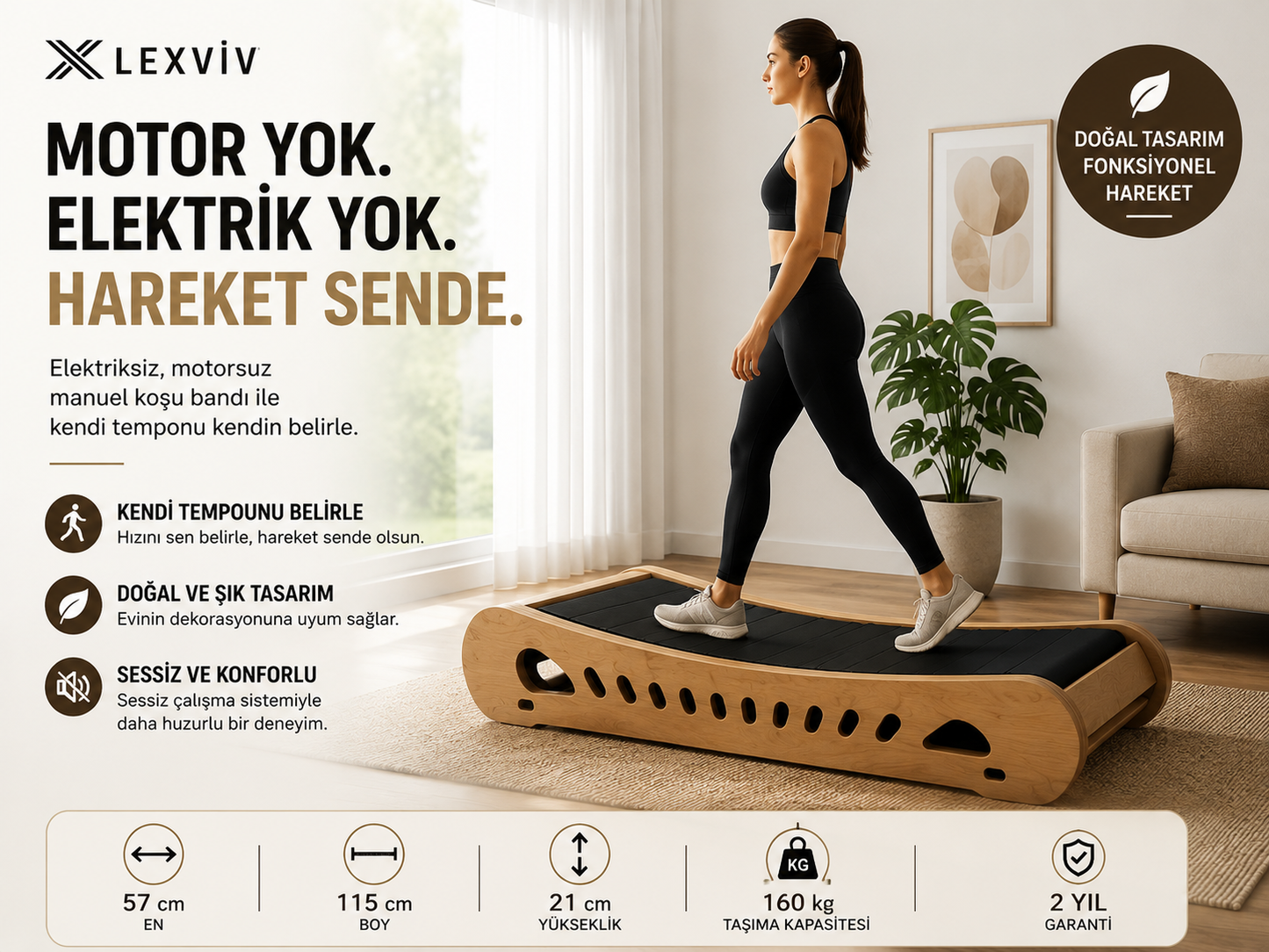 LEXVIV Home Mini S Elektriksiz Manuel Koşu Bandı –  Kompakt Ev Tipi Yürüyüş ve Koşu Bandı