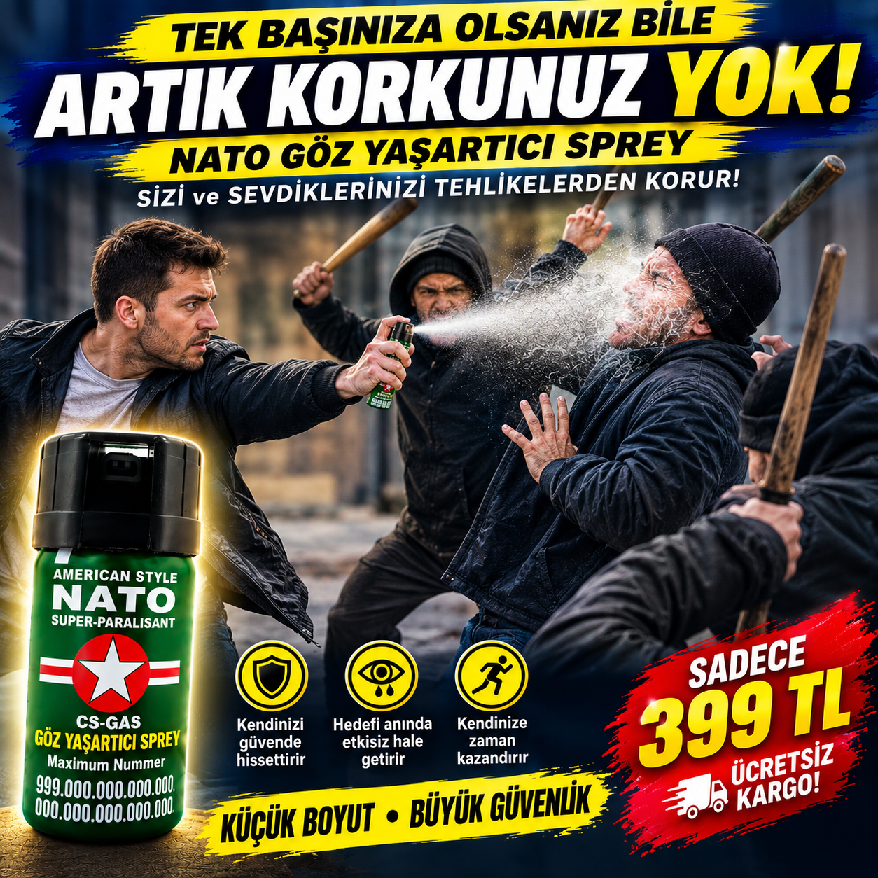 NATO Göz Yaşartıcı Sprey – CS Gazlı Savunma Spreyi - Kişisel Güvenlik Spreyi| 399 TL