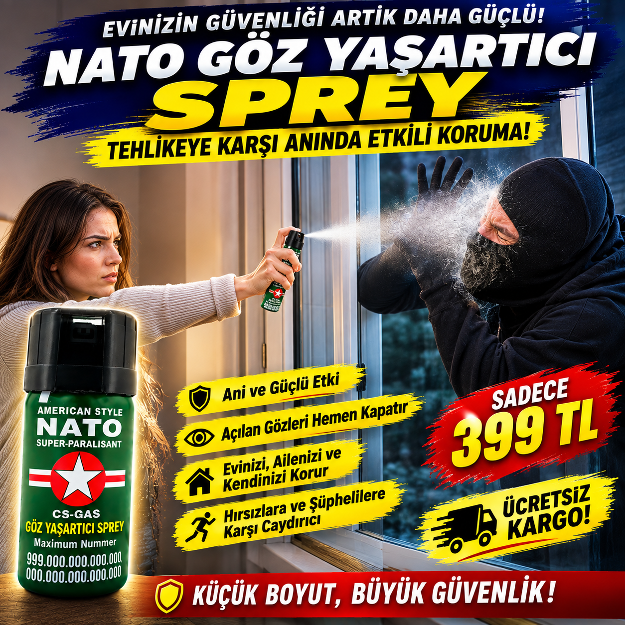 NATO Göz Yaşartıcı Sprey – CS Gazlı Savunma Spreyi - Kişisel Güvenlik Spreyi| 399 TL